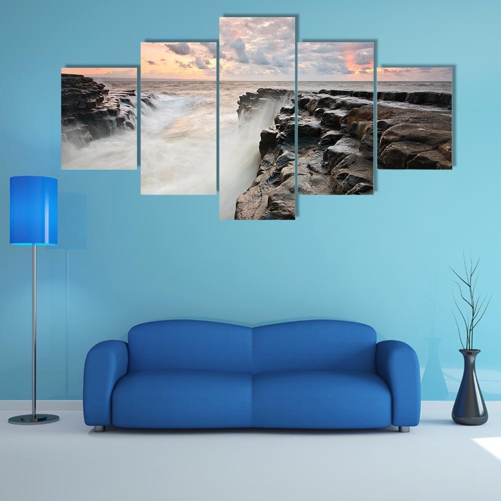 Tide On Monknash Beach Canvas Wall Art-5 Star-Gallery Wrap-62" x 32"-Tiaracle