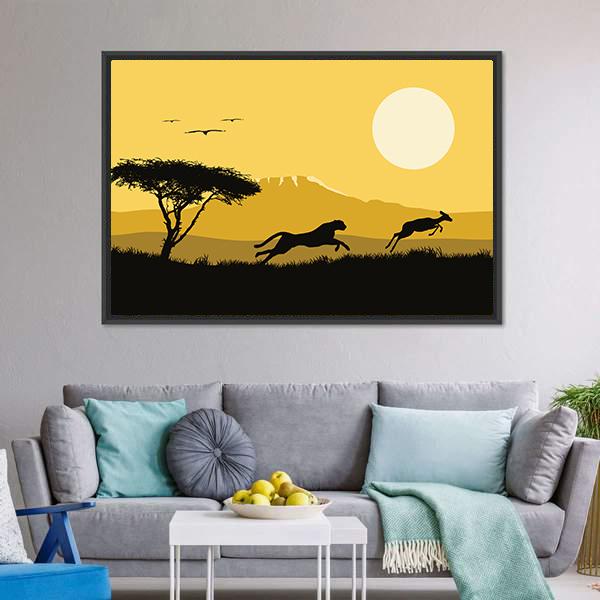 Tiger Hunting Deer Panoramic Canvas Wall Art-1 Piece-36" x 12"-Tiaracle