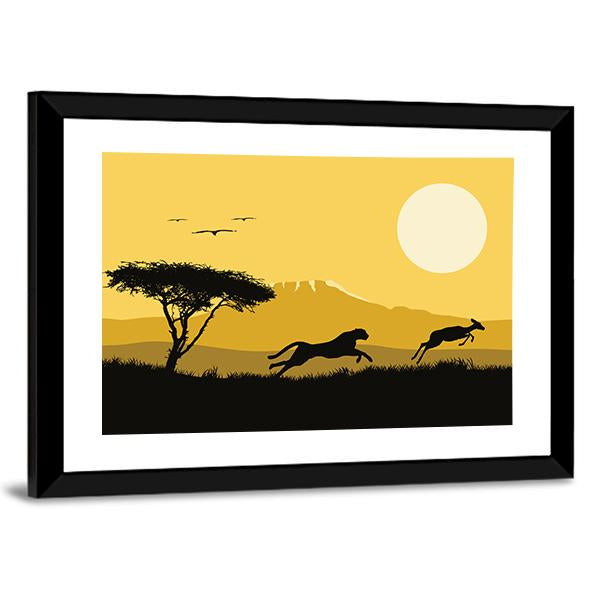Tiger Hunting Deer Panoramic Canvas Wall Art-1 Piece-36" x 12"-Tiaracle