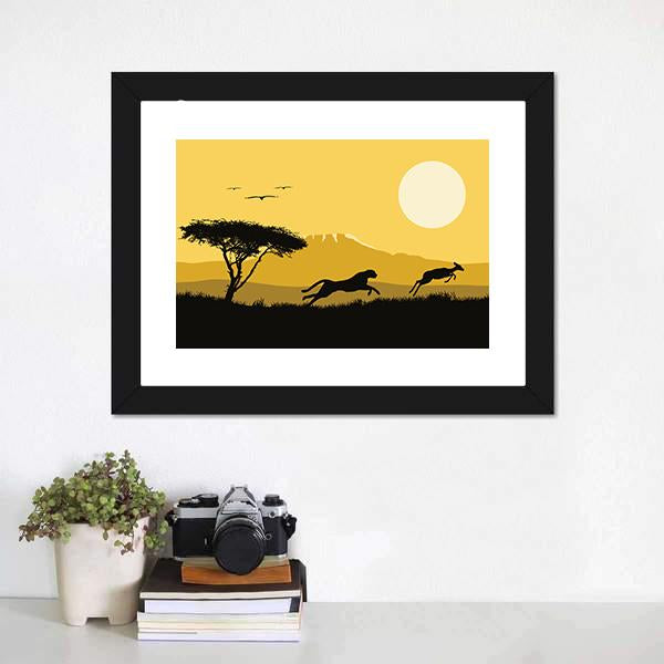 Tiger Hunting Deer Panoramic Canvas Wall Art-1 Piece-36" x 12"-Tiaracle