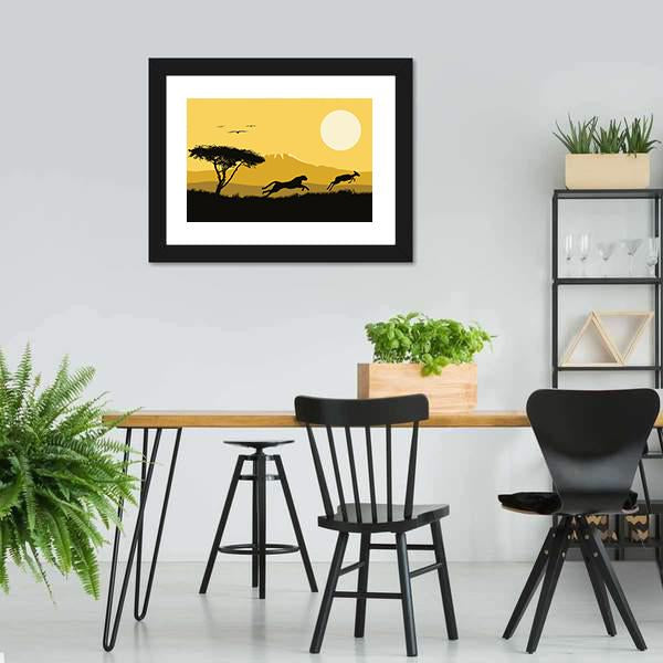 Tiger Hunting Deer Panoramic Canvas Wall Art-1 Piece-36" x 12"-Tiaracle