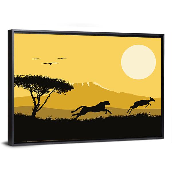 Tiger Hunting Deer Panoramic Canvas Wall Art-1 Piece-36" x 12"-Tiaracle