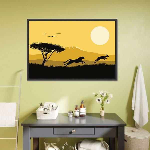 Tiger Hunting Deer Panoramic Canvas Wall Art-1 Piece-36" x 12"-Tiaracle