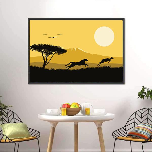 Tiger Hunting Deer Panoramic Canvas Wall Art-1 Piece-36" x 12"-Tiaracle