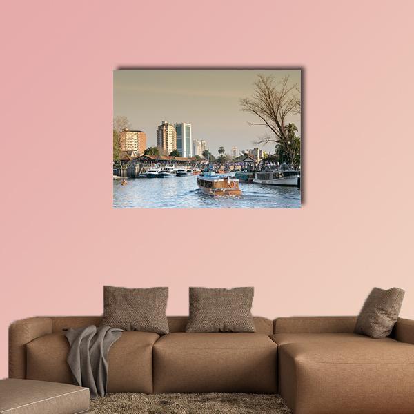 Tigre River, Argentina Canvas Wall Art in gray, brown and blue, single panel hung on a wall