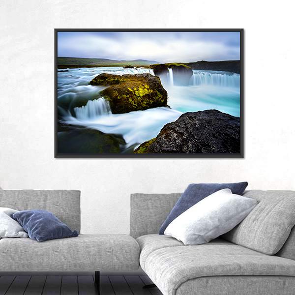 Timelapsed Waterfalls Iceland Canvas Wall Art-1 Piece-Floating Frame-24" x 16"-Tiaracle