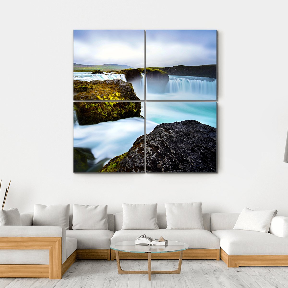Timelapsed Waterfalls Iceland Canvas Wall Art-4 Square-Gallery Wrap-17" x 17"-Tiaracle