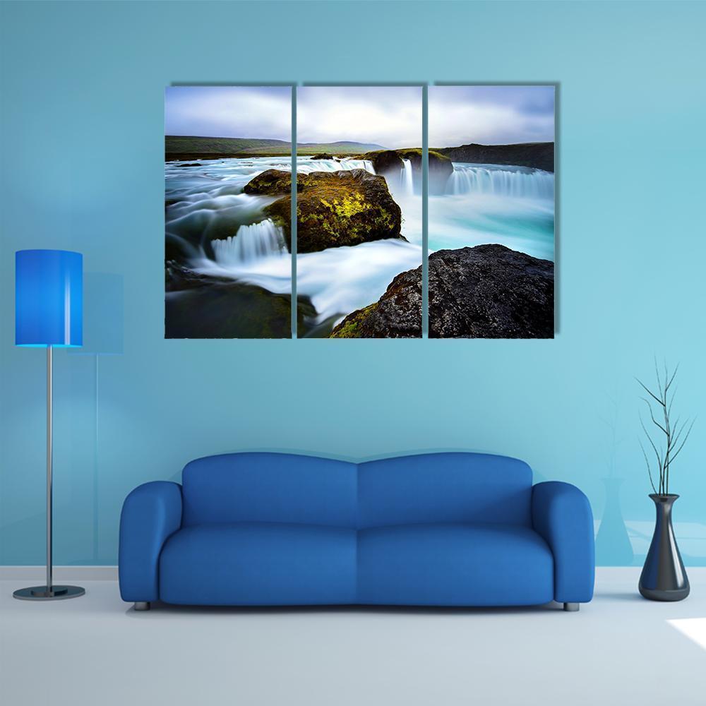 Timelapsed Waterfalls Iceland Canvas Wall Art-3 Horizontal-Gallery Wrap-37" x 24"-Tiaracle