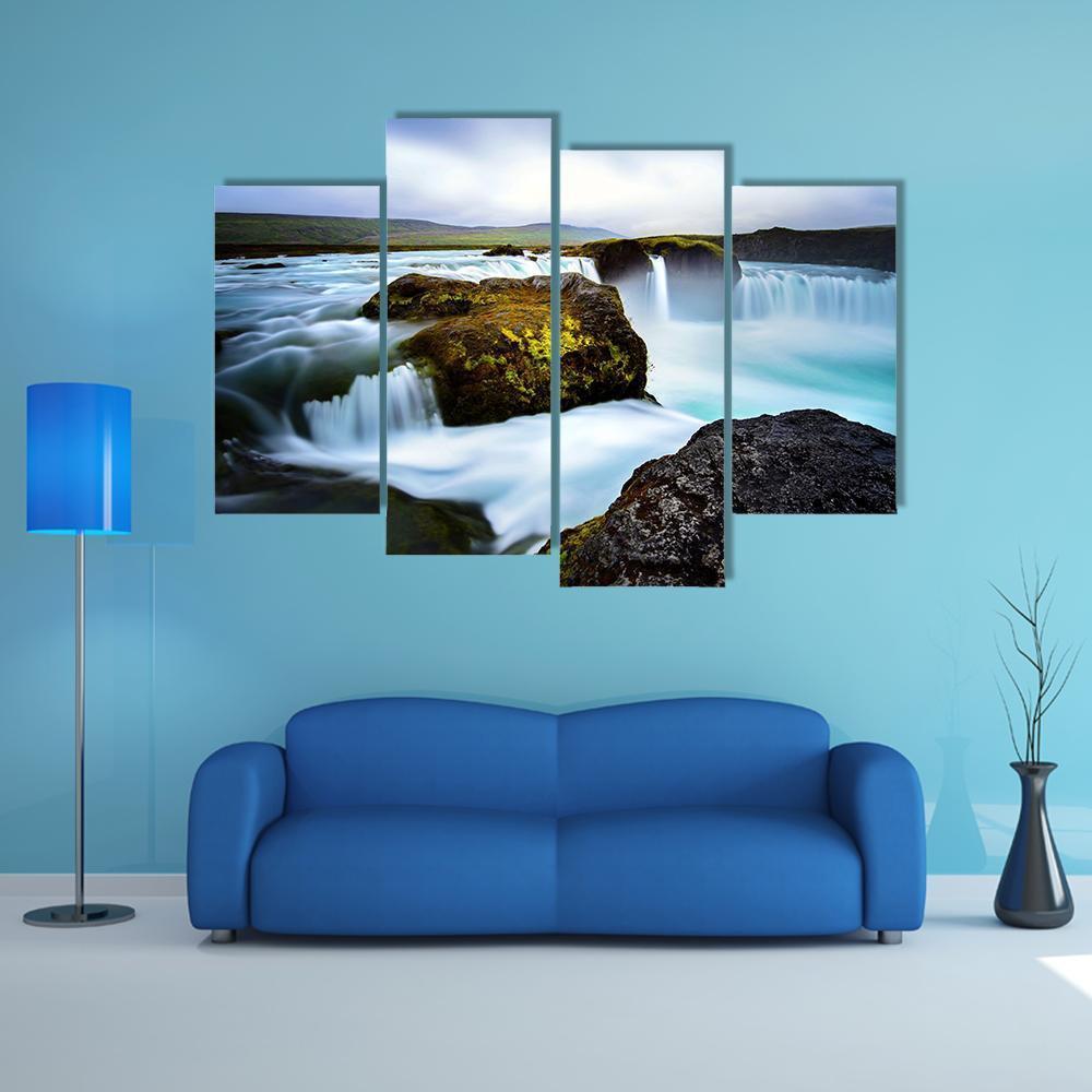 Timelapsed Waterfalls Iceland Canvas Wall Art-4 Pop-Gallery Wrap-50" x 32"-Tiaracle