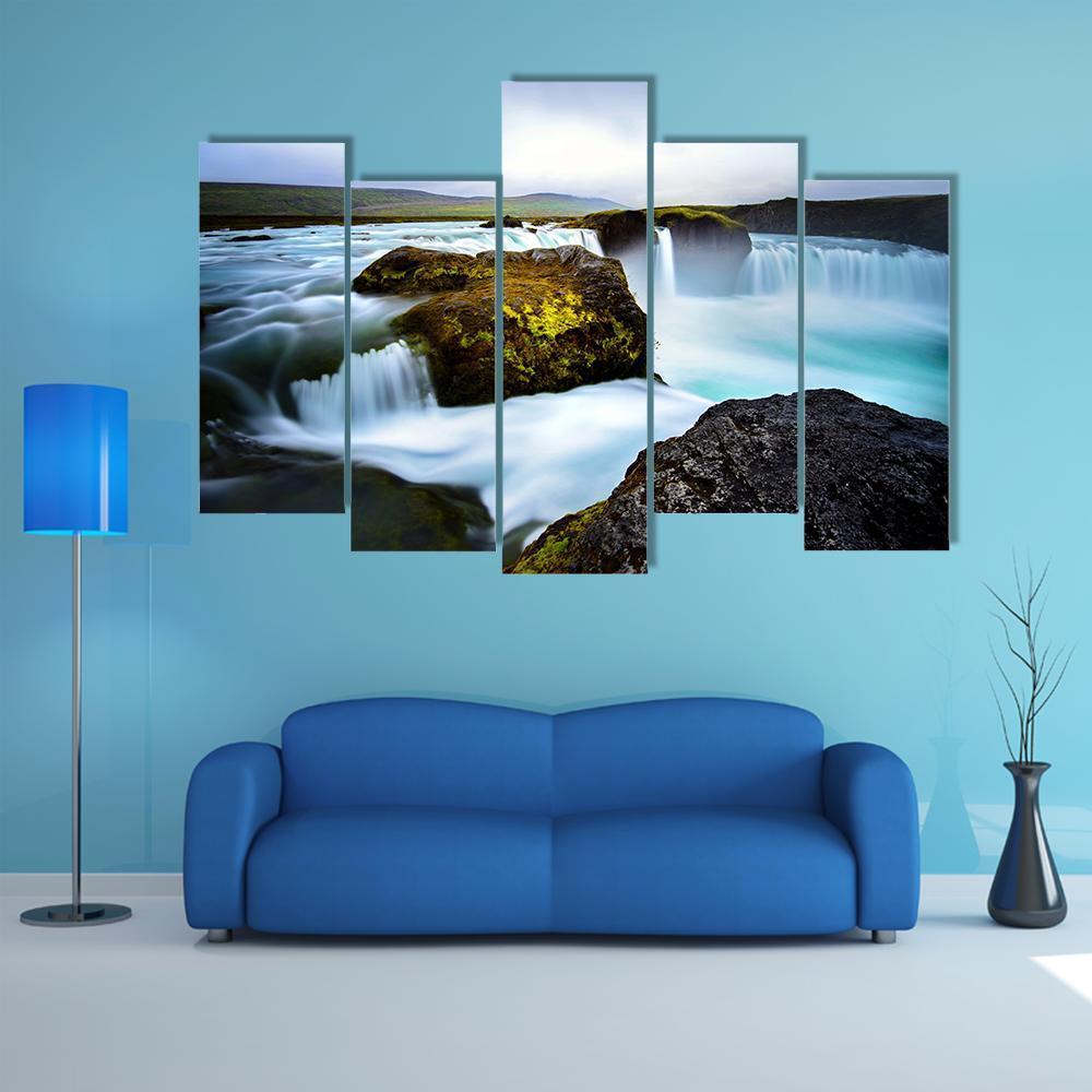Timelapsed Waterfalls Iceland Canvas Wall Art-5 Pop-Gallery Wrap-47" x 32"-Tiaracle