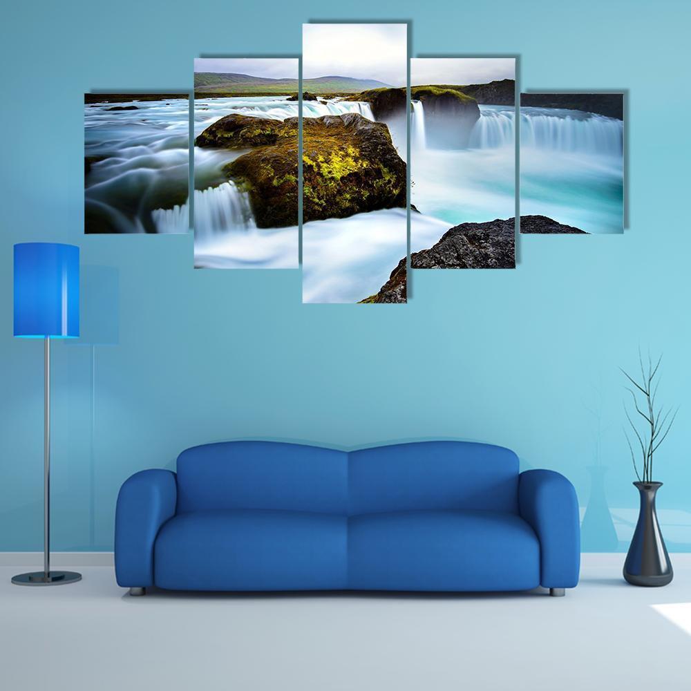 Timelapsed Waterfalls Iceland Canvas Wall Art-5 Star-Gallery Wrap-62" x 32"-Tiaracle