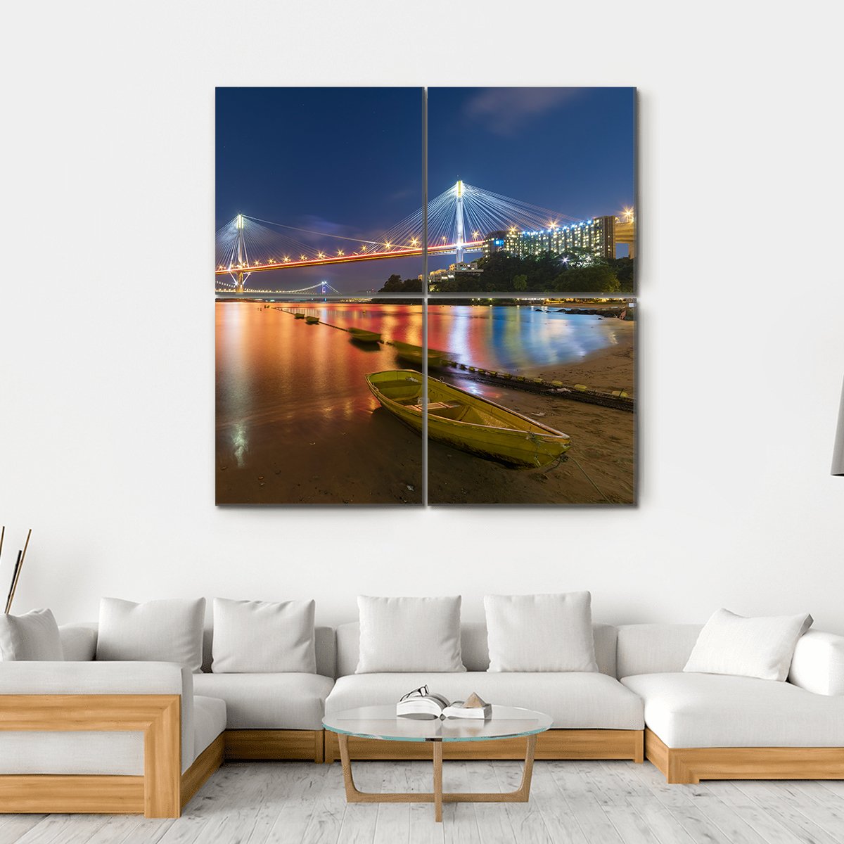 Ting Kau Bridge Canvas Wall Art-4 Square-Gallery Wrap-17" x 17"-Tiaracle