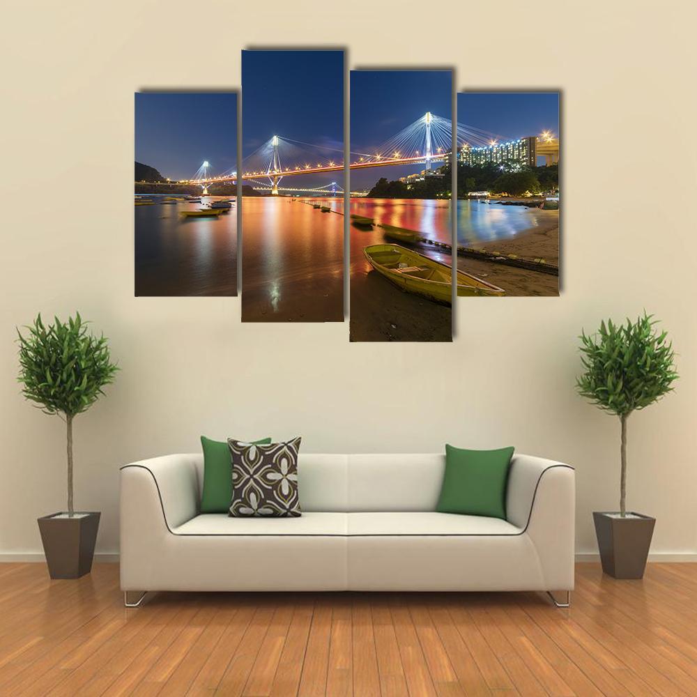 Ting Kau Bridge Canvas Wall Art-4 Pop-Gallery Wrap-50" x 32"-Tiaracle