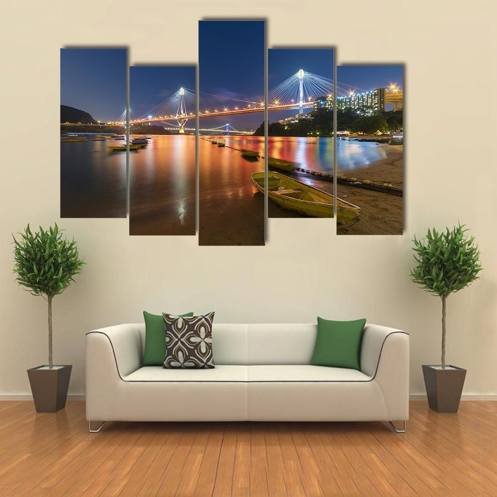 Ting Kau Bridge Canvas Wall Art-5 Pop-Gallery Wrap-47" x 32"-Tiaracle