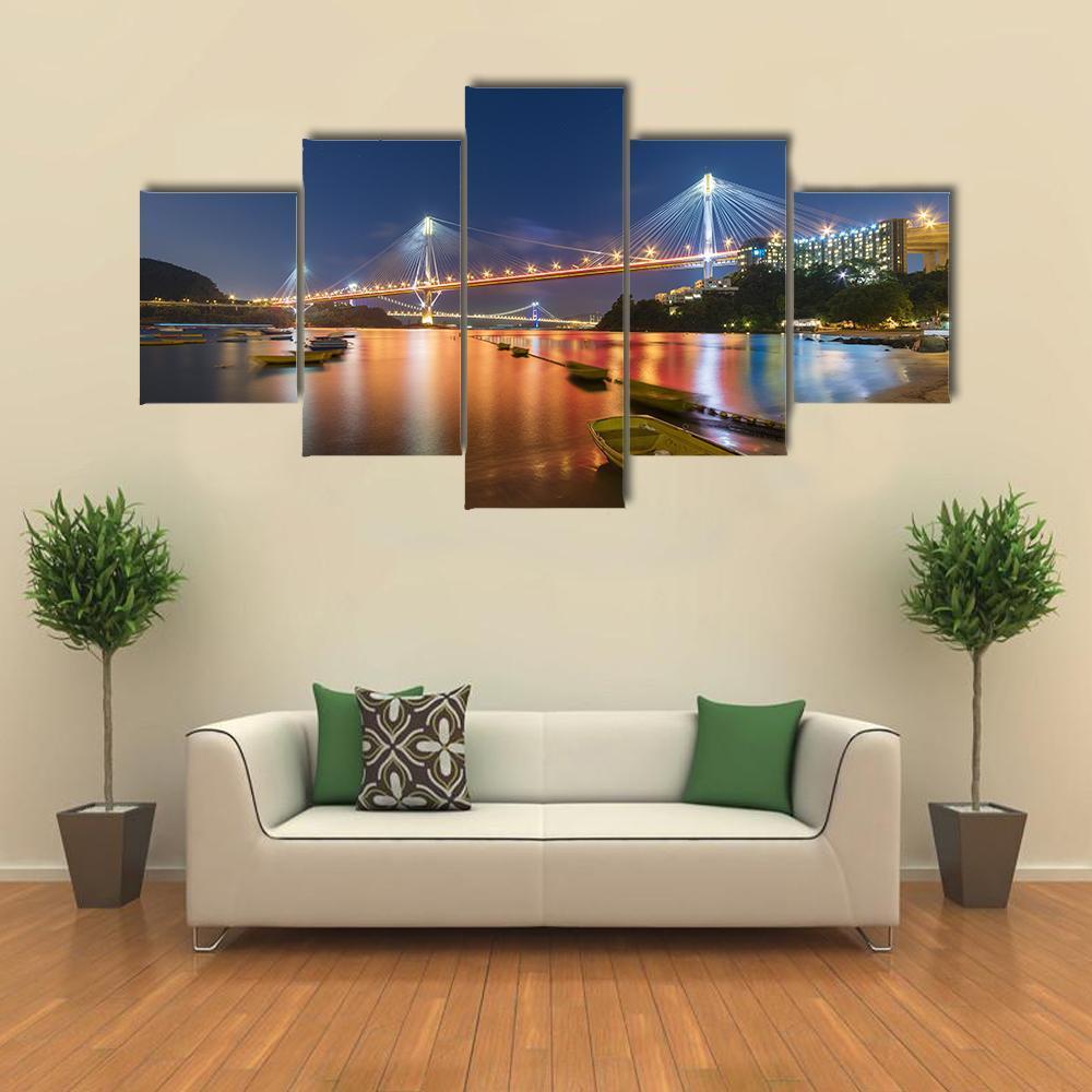 Ting Kau Bridge Canvas Wall Art-5 Star-Gallery Wrap-62" x 32"-Tiaracle