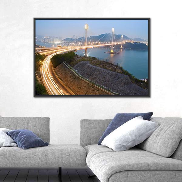 Ting Kau Bridge Hong Kong Canvas Wall Art-1 Piece-Floating Frame-24" x 16"-Tiaracle