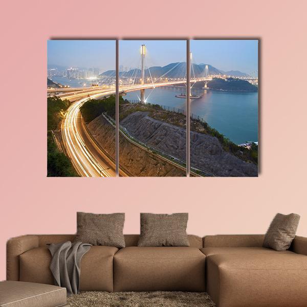 Ting Kau Bridge Hong Kong Canvas Wall Art-3 Horizontal-Gallery Wrap-37" x 24"-Tiaracle
