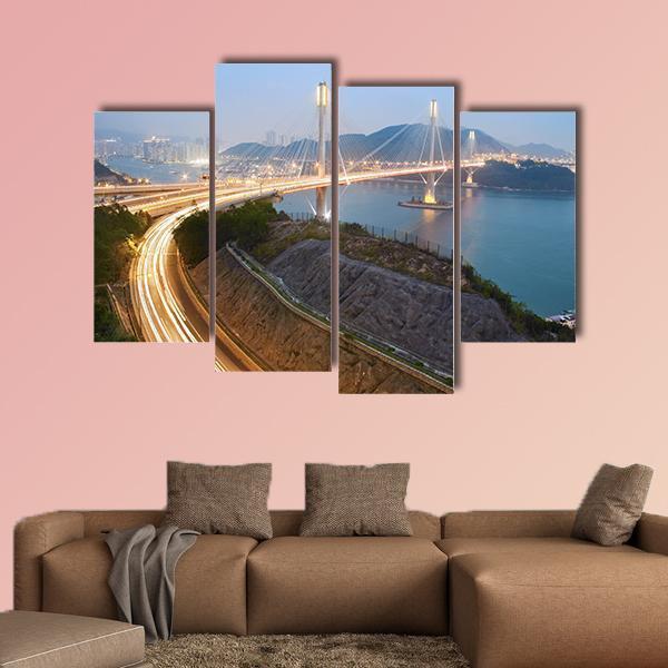 Ting Kau Bridge Hong Kong Canvas Wall Art-4 Pop-Gallery Wrap-50" x 32"-Tiaracle