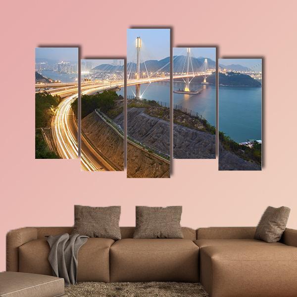 Ting Kau Bridge Hong Kong Canvas Wall Art-5 Pop-Gallery Wrap-47" x 32"-Tiaracle