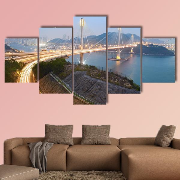 Ting Kau Bridge Hong Kong Canvas Wall Art-5 Star-Gallery Wrap-62" x 32"-Tiaracle