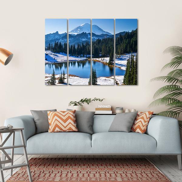 Tipsoo Lake In Winter Canvas Wall Art-4 Horizontal-Gallery Wrap-34" x 24"-Tiaracle