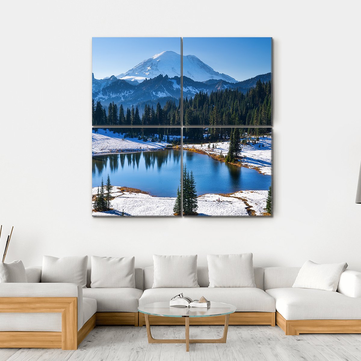 Tipsoo Lake In Winter Canvas Wall Art-4 Square-Gallery Wrap-17" x 17"-Tiaracle