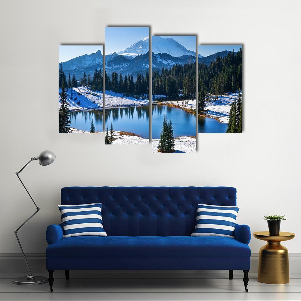 Tipsoo Lake In Winter Canvas Wall Art-4 Pop-Gallery Wrap-50" x 32"-Tiaracle