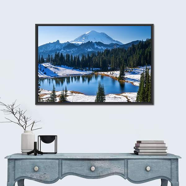 Tipsoo Lake In Winter Panoramic Canvas Wall Art-1 Piece-36" x 12"-Tiaracle