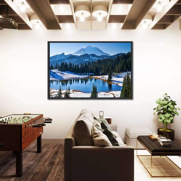 Tipsoo Lake In Winter Panoramic Canvas Wall Art-1 Piece-36" x 12"-Tiaracle