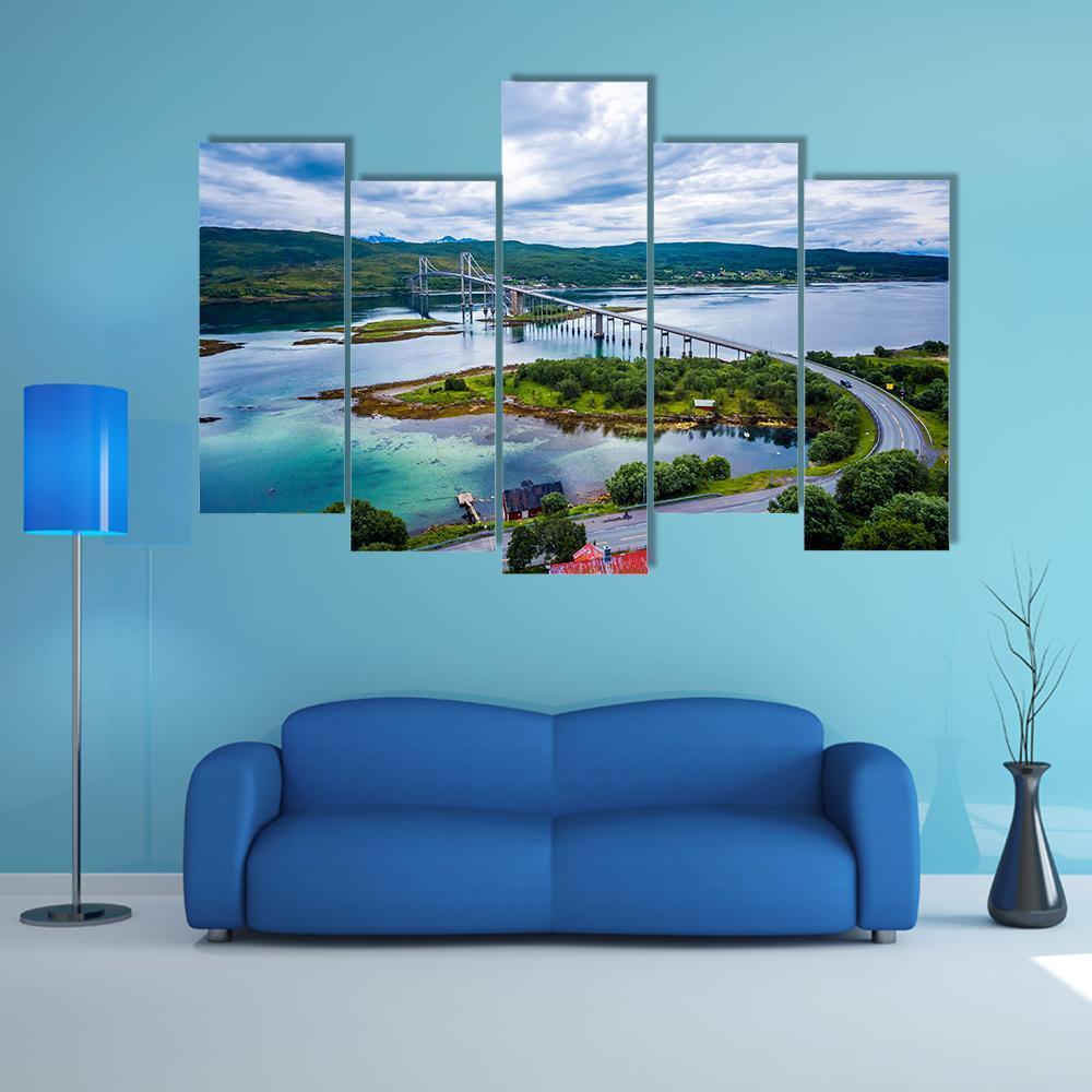 Tjeldsundbrua Bridge Norway Canvas Wall Art-5 Pop-Gallery Wrap-47" x 32"-Tiaracle
