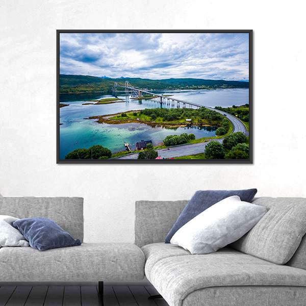 Tjeldsundbrua Bridge Norway Canvas Wall Art-1 Piece-Floating Frame-24" x 16"-Tiaracle
