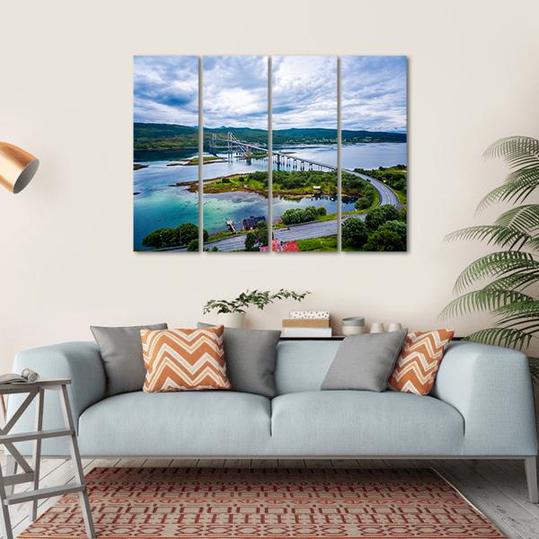 Tjeldsundbrua Bridge Norway Canvas Wall Art-4 Horizontal-Gallery Wrap-34" x 24"-Tiaracle