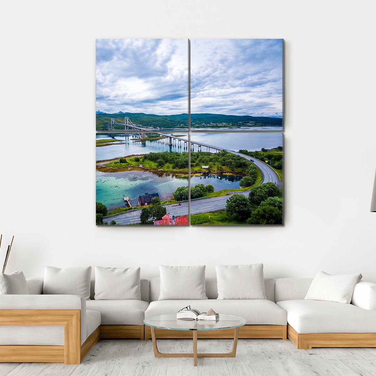 Tjeldsundbrua Bridge Norway Canvas Wall Art-4 Square-Gallery Wrap-17" x 17"-Tiaracle
