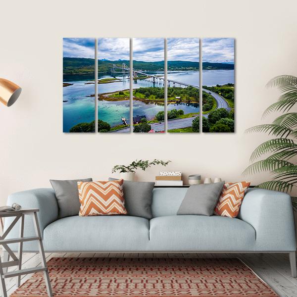 Tjeldsundbrua Bridge Norway Canvas Wall Art-5 Horizontal-Gallery Wrap-22" x 12"-Tiaracle