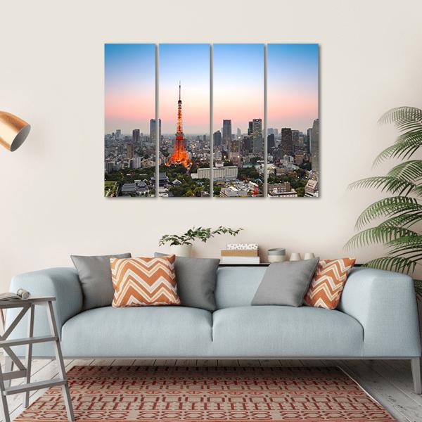 Tokyo City Skyline Canvas Wall Art-4 Horizontal-Gallery Wrap-34" x 24"-Tiaracle