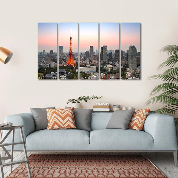 Tokyo City Skyline Canvas Wall Art-5 Horizontal-Gallery Wrap-22" x 12"-Tiaracle