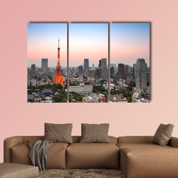 Tokyo City Skyline Canvas Wall Art-3 Horizontal-Gallery Wrap-37" x 24"-Tiaracle