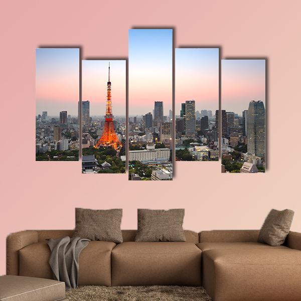 Tokyo City Skyline Canvas Wall Art-5 Pop-Gallery Wrap-47" x 32"-Tiaracle