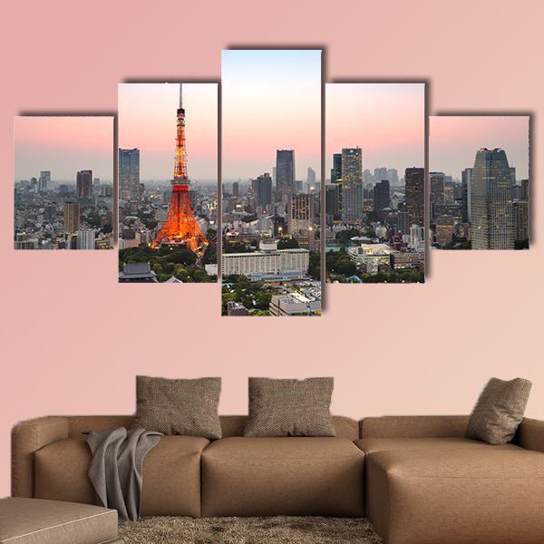 Tokyo City Skyline Canvas Wall Art-5 Star-Gallery Wrap-62" x 32"-Tiaracle