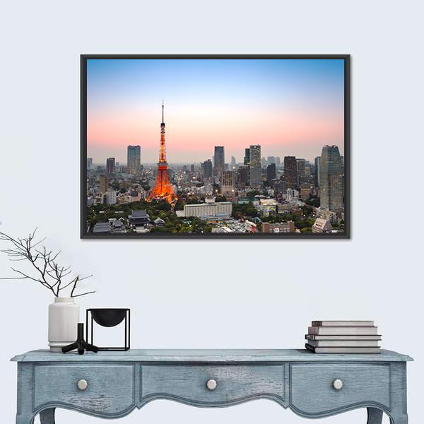 Tokyo City Skyline Canvas Wall Art-5 Horizontal-Gallery Wrap-22" x 12"-Tiaracle