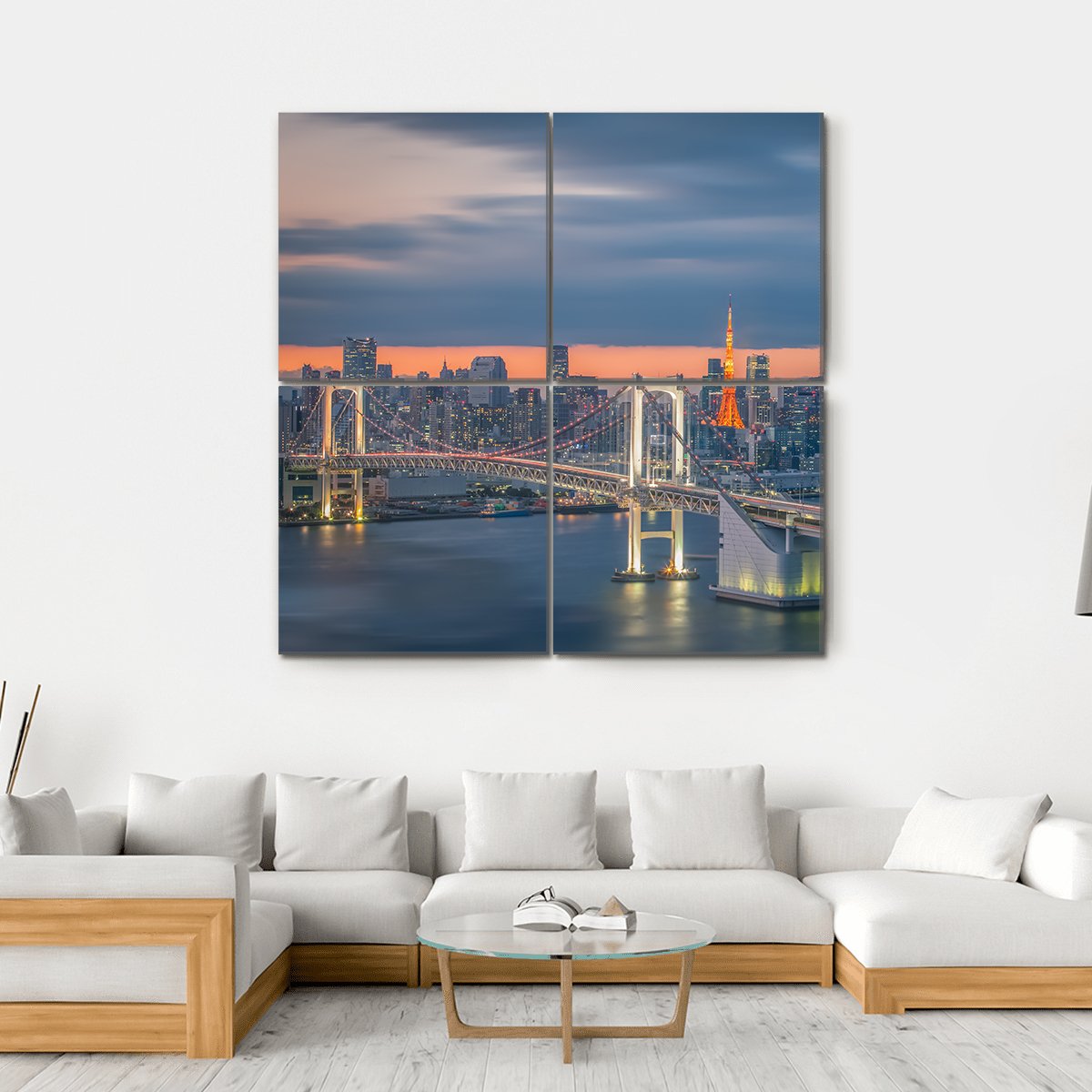 Tokyo Rainbow Bridge Canvas Wall Art-4 Square-Gallery Wrap-17" x 17"-Tiaracle