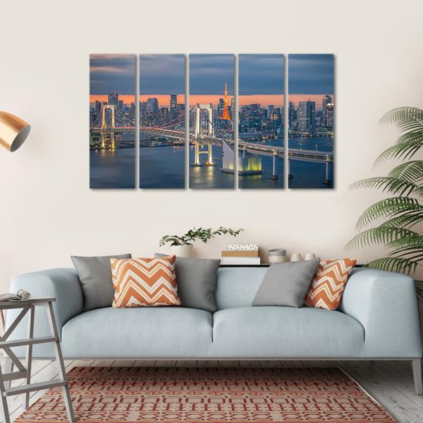 Tokyo Rainbow Bridge Canvas Wall Art-5 Horizontal-Gallery Wrap-22" x 12"-Tiaracle