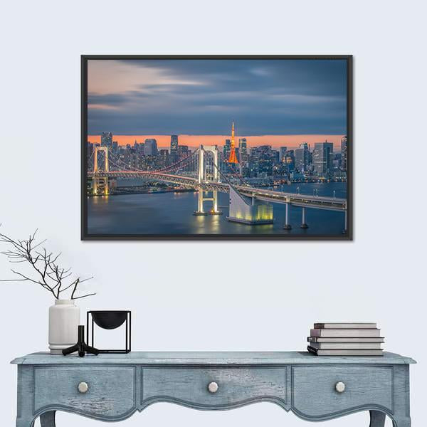 Tokyo Rainbow Bridge Canvas Wall Art-5 Horizontal-Gallery Wrap-22" x 12"-Tiaracle