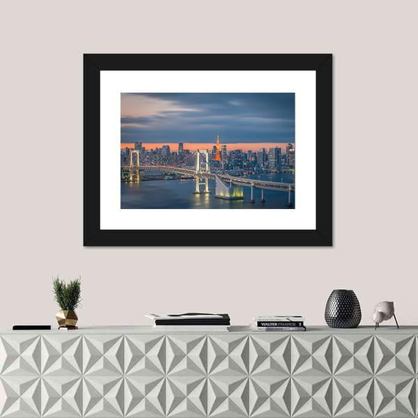 Tokyo Rainbow Bridge Canvas Wall Art-5 Horizontal-Gallery Wrap-22" x 12"-Tiaracle
