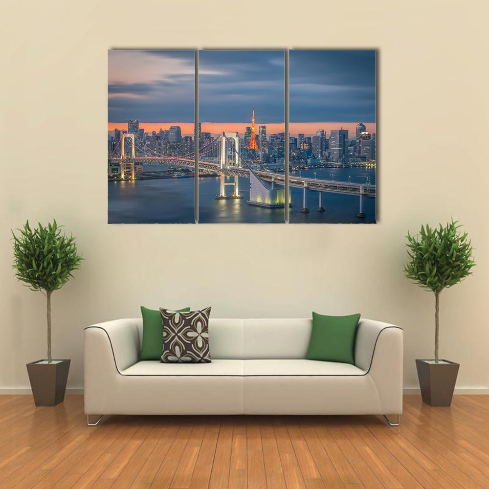 Tokyo Rainbow Bridge Canvas Wall Art-3 Horizontal-Gallery Wrap-37" x 24"-Tiaracle