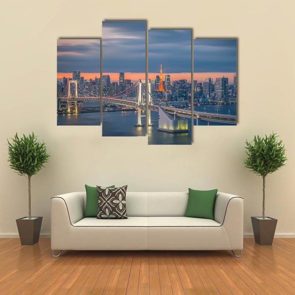 Tokyo Rainbow Bridge Canvas Wall Art-4 Pop-Gallery Wrap-50" x 32"-Tiaracle