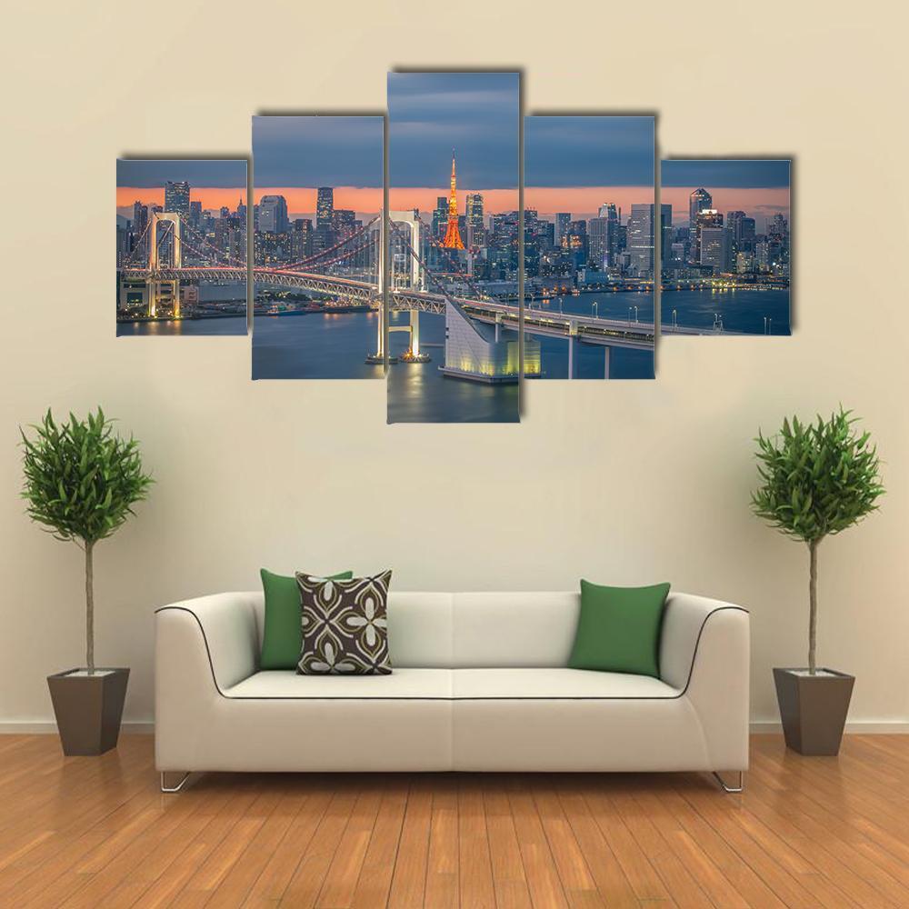 Tokyo Rainbow Bridge Canvas Wall Art-5 Pop-Gallery Wrap-47" x 32"-Tiaracle