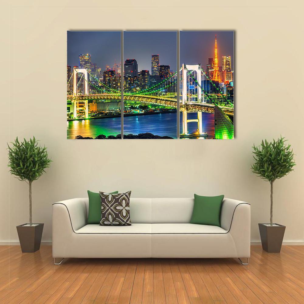 Rainbow Bridge In Tokyo Canvas Wall Art-3 Horizontal-Gallery Wrap-37" x 24"-Tiaracle