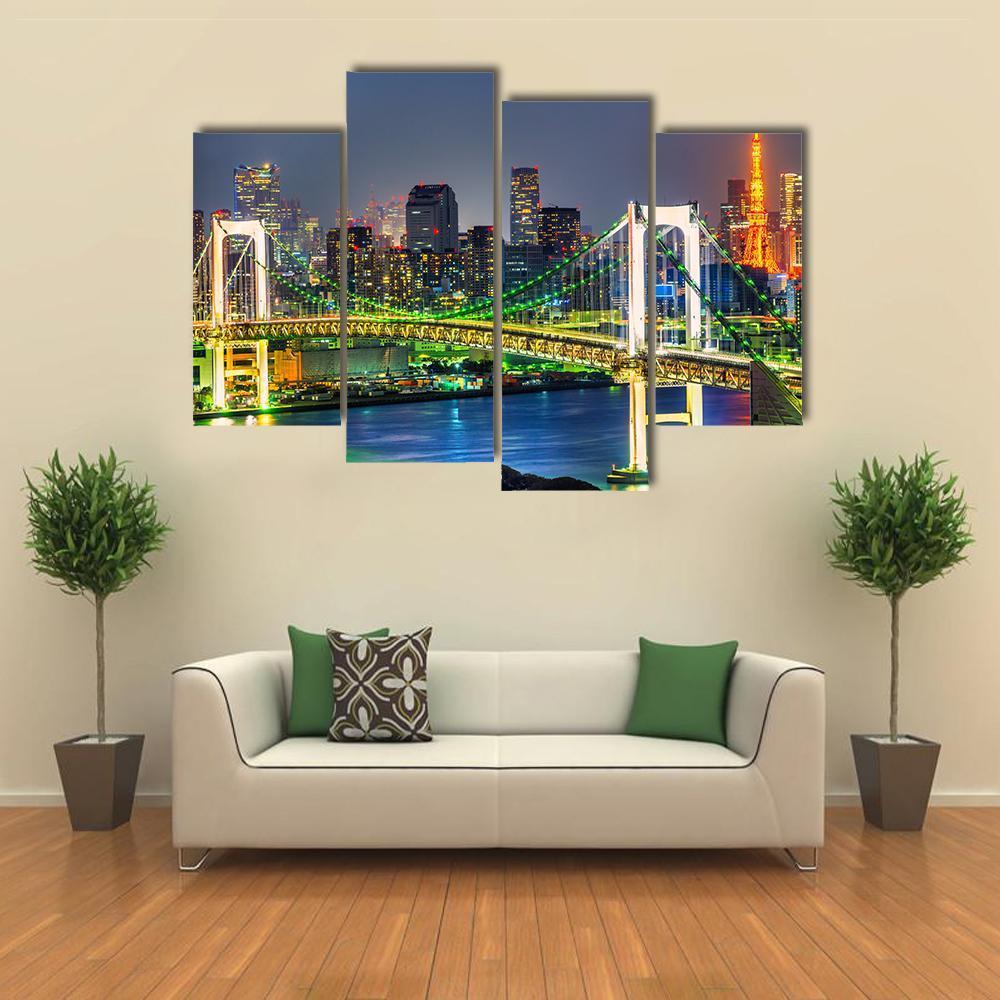 Rainbow Bridge In Tokyo Canvas Wall Art-4 Pop-Gallery Wrap-50" x 32"-Tiaracle
