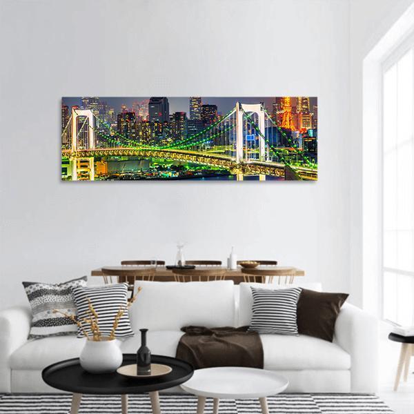 Rainbow Bridge In Tokyo Panoramic Canvas Wall Art-3 Piece-25" x 08"-Tiaracle